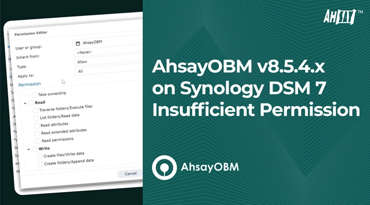AhsayOBM v8.5.4.x on Synology DSM 7 insufficient permission